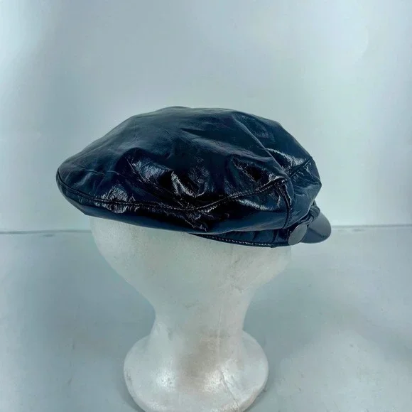 Eugenia Kim Jessa Black Patent Leather Baker Boy Hat Newsboy Cap Faux Leather - Picture 7 of 16